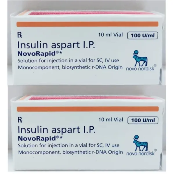 100 iu Novorapid Insulin Aspart Injection IP 100IU in the NexCure Health pharmaceutical catalogue