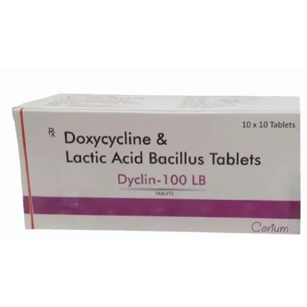 100mg Dyclin-LB Doxycycline and Lactic Acid Bacillus Tablets 100mg in the NexCure Health pharmaceutical catalogue