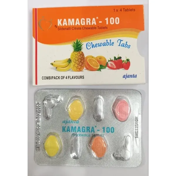 100mg Kamagra Sildenafil Citrate Chewable Tablets 100mg in the NexCure Health pharmaceutical catalogue