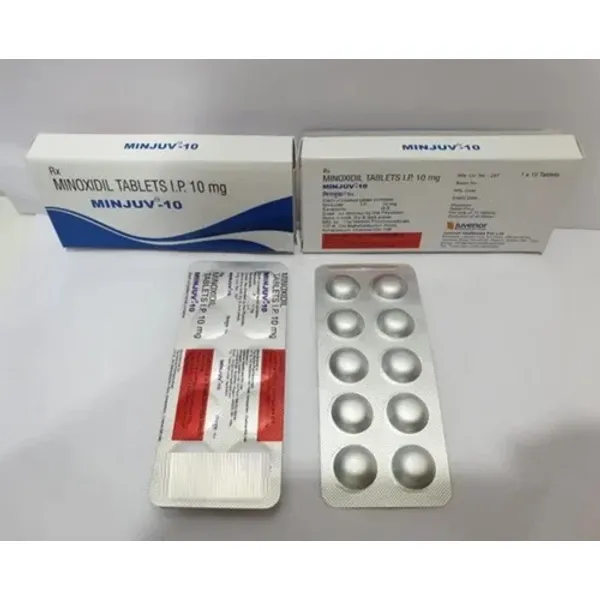 10mg Minjuv Minoxidil Tablets IP 10mg in the NexCure Health pharmaceutical catalogue