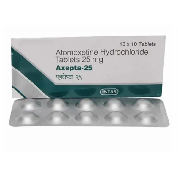 25mg Axepta Atomoxetine Hydrochloride Tablets 25mg pharmaceutical product details from NexCure Health