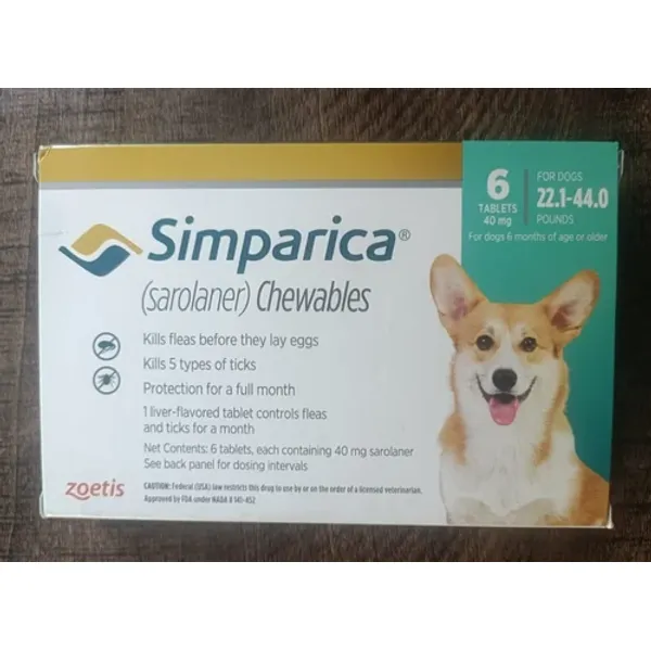 40mg Simparica Sarolaner Chewable Tablets 40mg in the NexCure Health pharmaceutical catalogue