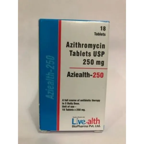 Aziealth 250 mg Azithromycin Tablets 250 mg in the NexCure Health pharmaceutical catalogue