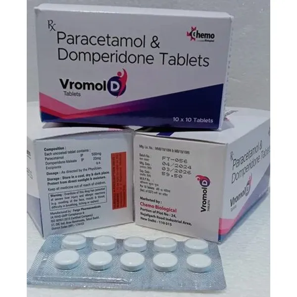 Paracetamol 500mg + Domperidone 20mg Tablets 500mg pharmaceutical product details from NexCure Health