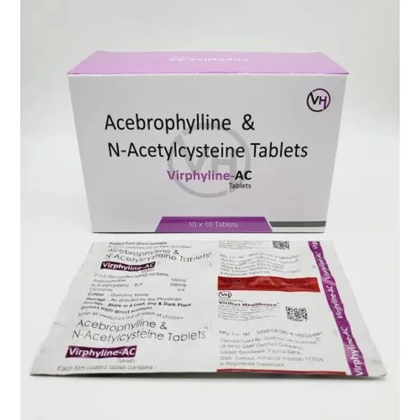 Virphylline Ac Tablet Acebrophylline 100 mg & Acetylcysteine 600 mg 100mg pharmaceutical product details from NexCure Health