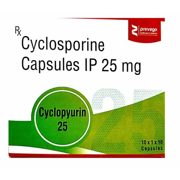 25mg Cyclopyurin Cyclosporine Capsules IP 25mg pharmaceutical product details from NexCure Health