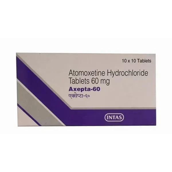 60mg Axepta Atomoxetine Hydrochloride Tablets 60mg pharmaceutical product details from NexCure Health