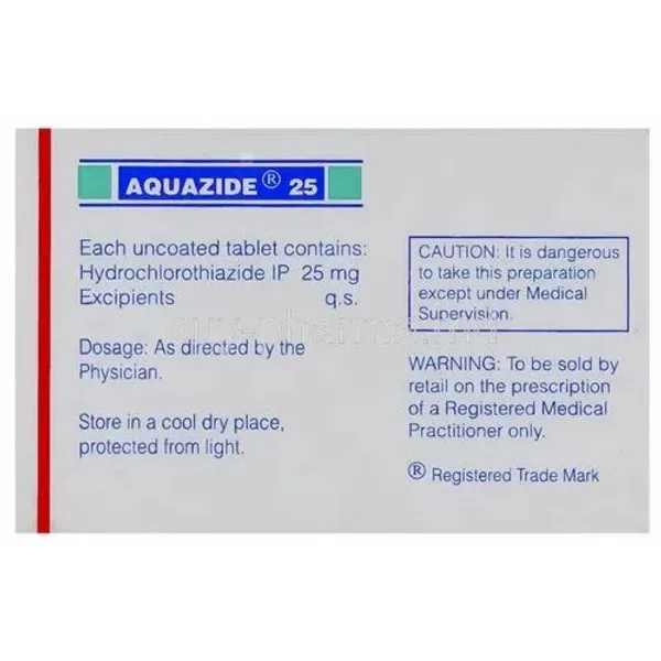Aquazide 25mg Tablet 25mg pharmaceutical product details from NexCure Health