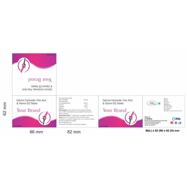 Calcium Carbonate Folic Acid & Vitamin D3 Third Party Manufacturing Tablets pharmaceutical product details from NexCure Health