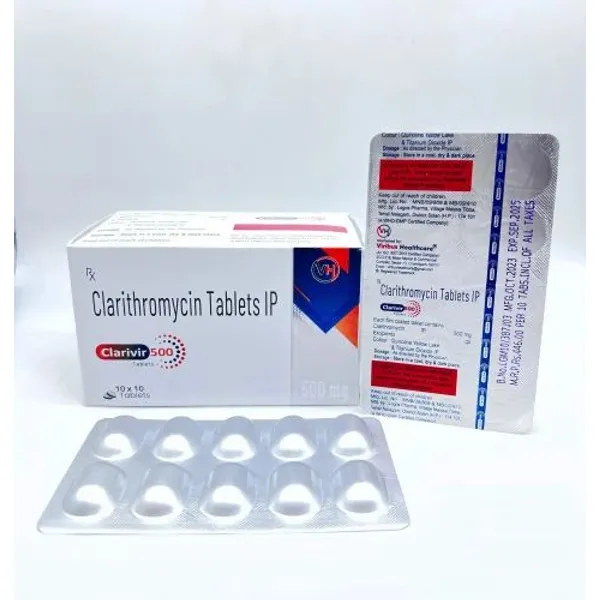 Clarivir 500 Tablet Clarithromycin Tablets 500 mg 500 Mg pharmaceutical product details from NexCure Health