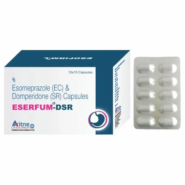 Eserfum Esomeprazole 40mg + Domepridone 15mg Capsule 40mg pharmaceutical product details from NexCure Health