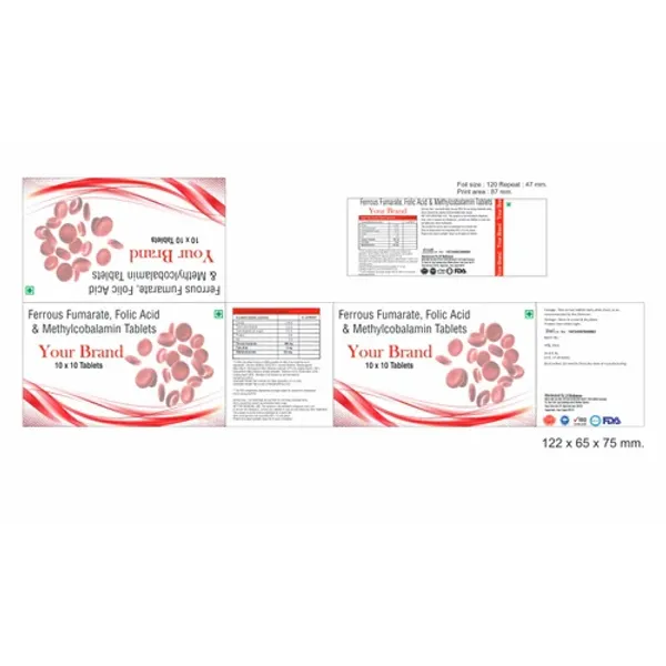 Ferrous Fumarate Folic Acid & Methylcobalamin Third Party Manufacturing Tablets pharmaceutical product details from NexCure Health