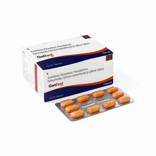 Getfast Aceclofenac Paracetamol Caffeine Tablets pharmaceutical product details from NexCure Health