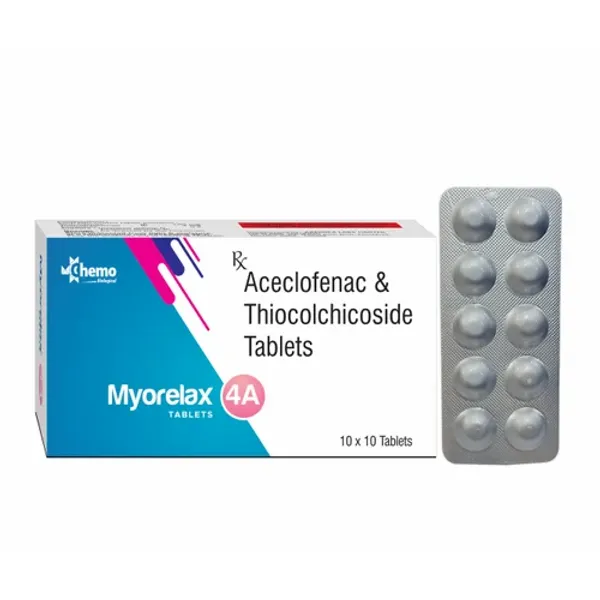 Thiocolchicoside 4mg + Aceclefenac 100mg 4mg pharmaceutical product details from NexCure Health