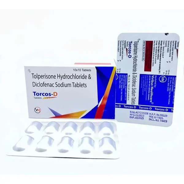 Torcos D Tablet Tolperisone 150 mg + Diclofenac 50 mg Tablets 150mg pharmaceutical product details from NexCure Health